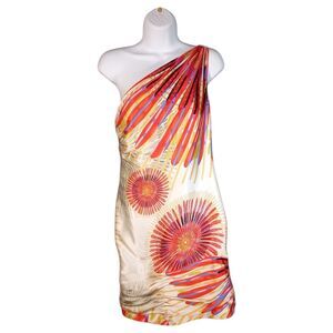 Hoaglund New York Starburst Silk Satin One-Shoulder Mini Dress Multicolor 4